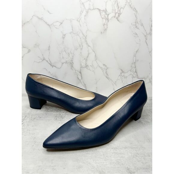 Amalfi Pumps Womens Size 12.5 Blue Pavone Slip On Leather Pointed Toe‎ Heels New - Picture 2 of 13